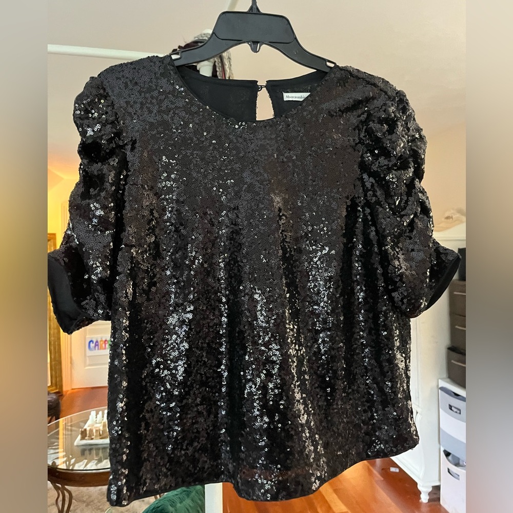 Abercrombie & Fitch Black Sequin Blouse Size L